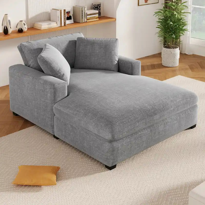 Chaise longue, tissu peluche, pieds en bois massif, 1–2 personnes