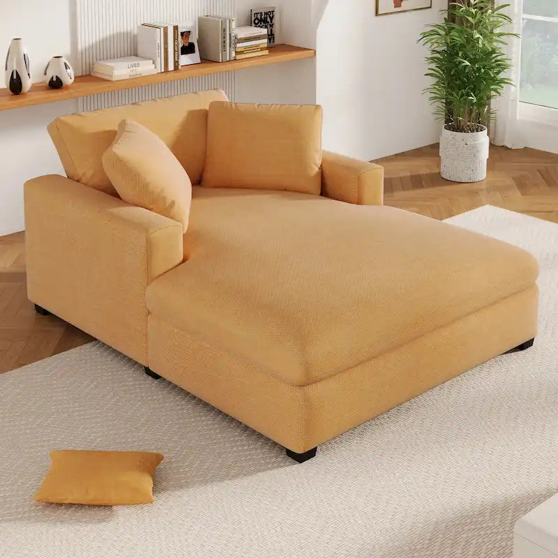 Chaise longue, tissu peluche, pieds en bois massif, 1–2 personnes