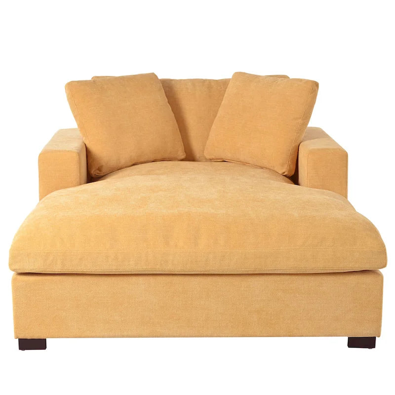 Chaise longue, tissu peluche, pieds en bois massif, 1–2 personnes