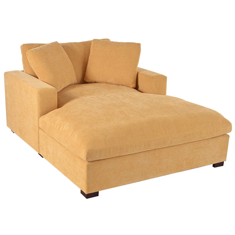 Chaise longue, tissu peluche, pieds en bois massif, 1–2 personnes