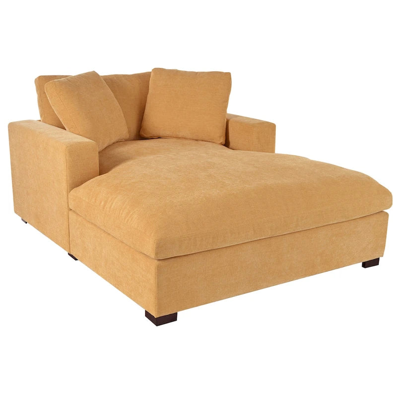 Chaise longue, tissu peluche, pieds en bois massif, 1–2 personnes