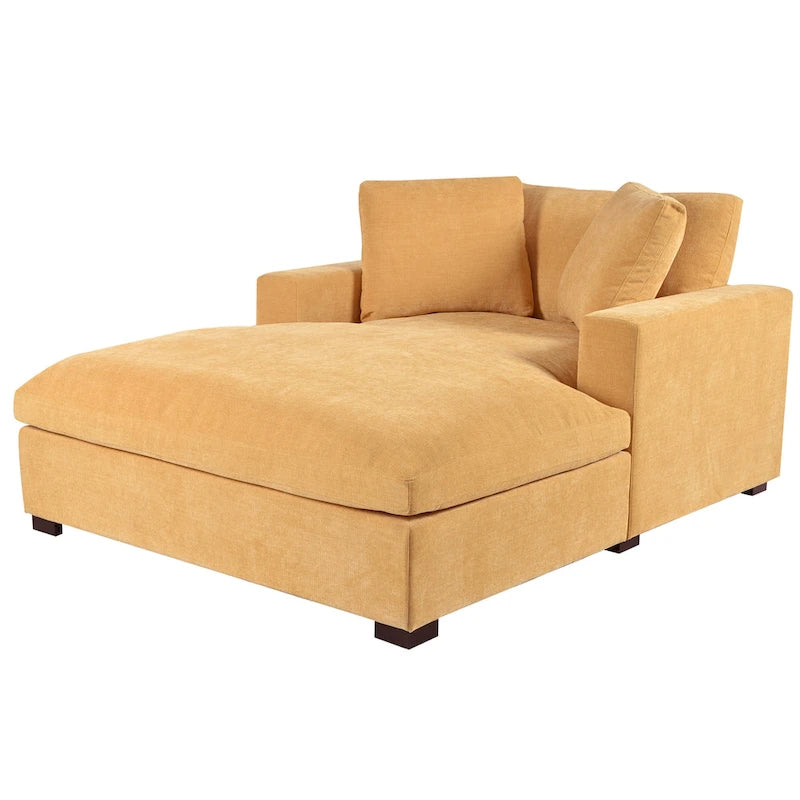 Chaise longue, tissu peluche, pieds en bois massif, 1–2 personnes