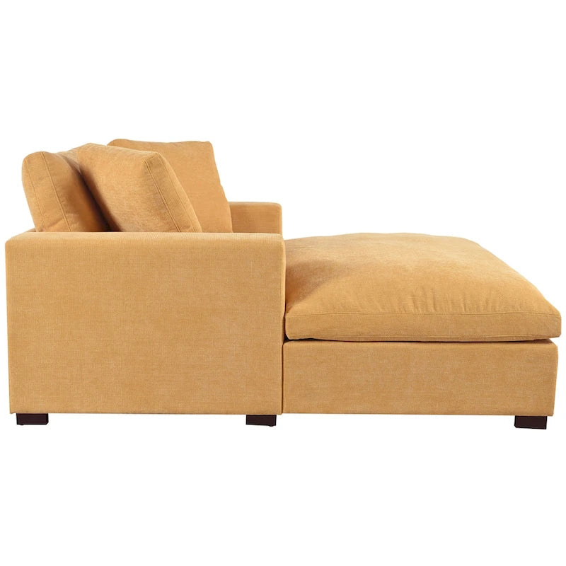Chaise longue, tissu peluche, pieds en bois massif, 1–2 personnes
