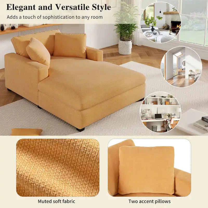 Chaise longue, tissu peluche, pieds en bois massif, 1–2 personnes