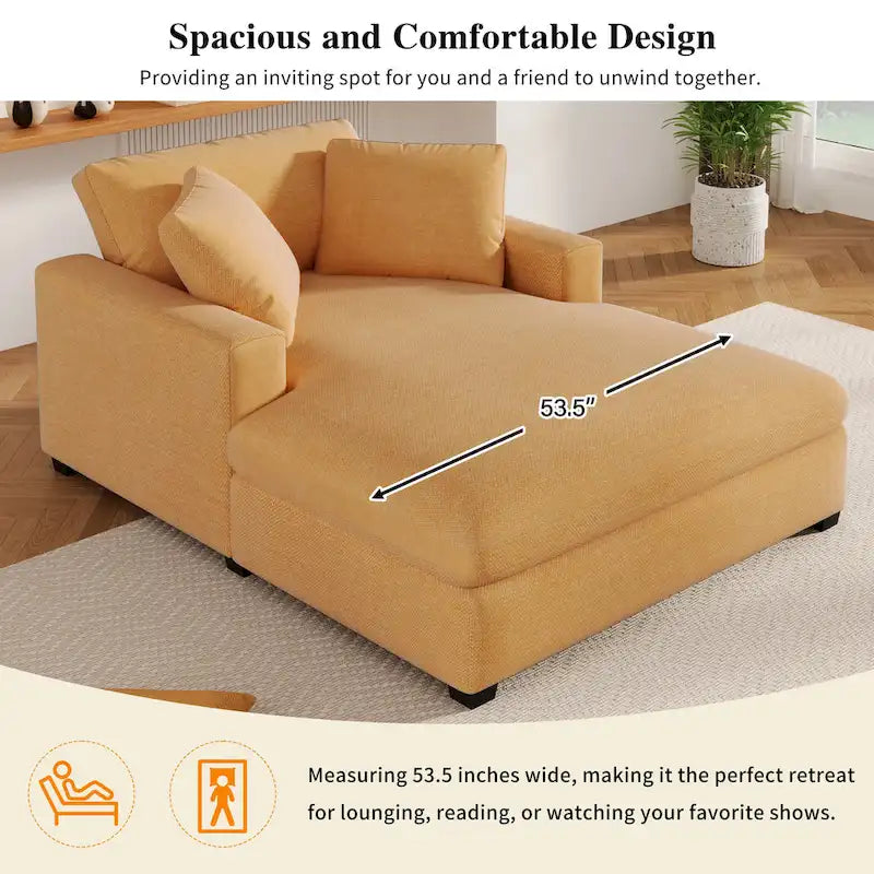 Chaise longue, tissu peluche, pieds en bois massif, 1–2 personnes