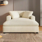 Chaise longue, tissu peluche, pieds en bois massif, 1–2 personnes