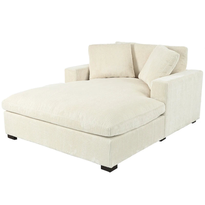 Chaise longue, tissu peluche, pieds en bois massif, 1–2 personnes