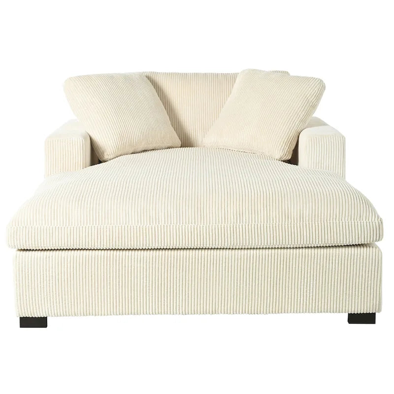 Chaise longue, tissu peluche, pieds en bois massif, 1–2 personnes