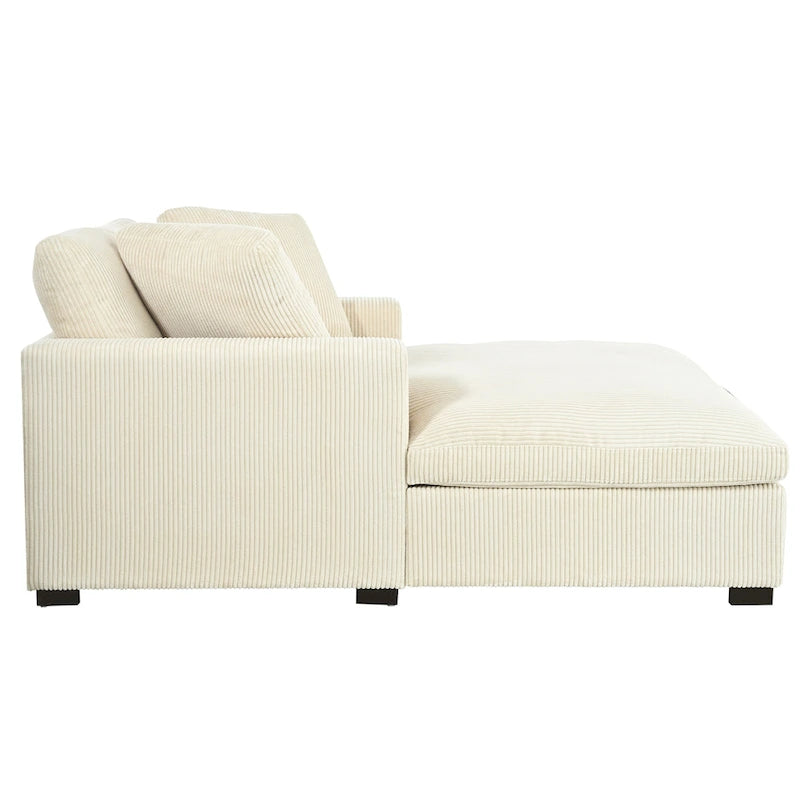 Chaise longue, tissu peluche, pieds en bois massif, 1–2 personnes