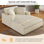 Chaise longue, tissu peluche, pieds en bois massif, 1–2 personnes