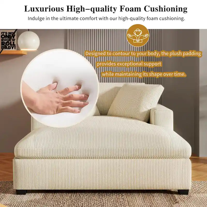 Chaise longue, tissu peluche, pieds en bois massif, 1–2 personnes