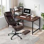Fauteuil de bureau pivotant à dossier haut avec repose-pieds et accoudoirs, 1 personne, couleur café