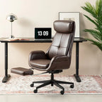 Fauteuil de bureau pivotant à dossier haut avec repose-pieds et accoudoirs, 1 personne, couleur café