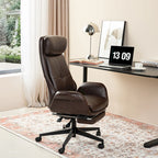Fauteuil de bureau pivotant à dossier haut avec repose-pieds et accoudoirs, 1 personne, couleur café