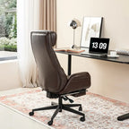 Fauteuil de bureau pivotant à dossier haut avec repose-pieds et accoudoirs, 1 personne, couleur café