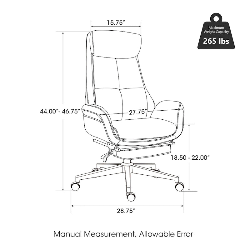 Fauteuil de bureau pivotant à dossier haut avec repose-pieds et accoudoirs, 1 personne, couleur café