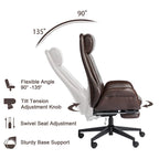 Fauteuil de bureau pivotant à dossier haut avec repose-pieds et accoudoirs, 1 personne, couleur café