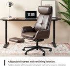 Fauteuil de bureau pivotant à dossier haut avec repose-pieds et accoudoirs, 1 personne, couleur café