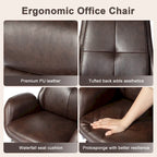 Fauteuil de bureau pivotant à dossier haut avec repose-pieds et accoudoirs, 1 personne, couleur café