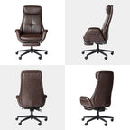 Fauteuil de bureau pivotant à dossier haut avec repose-pieds et accoudoirs, 1 personne, couleur café