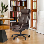 Fauteuil de bureau pivotant à dossier haut avec repose-pieds et accoudoirs, 1 personne, couleur café