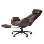 Fauteuil de bureau pivotant à dossier haut avec repose-pieds et accoudoirs, 1 personne, couleur café