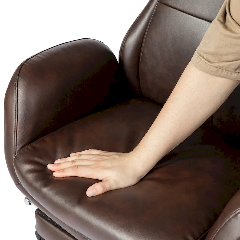 Fauteuil de bureau pivotant à dossier haut avec repose-pieds et accoudoirs, 1 personne, couleur café