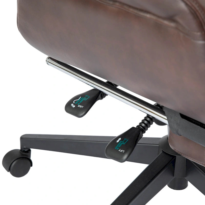Fauteuil de bureau pivotant à dossier haut avec repose-pieds et accoudoirs, 1 personne, couleur café