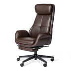 Fauteuil de bureau pivotant à dossier haut avec repose-pieds et accoudoirs, 1 personne, couleur café