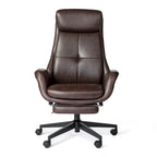 Fauteuil de bureau pivotant à dossier haut avec repose-pieds et accoudoirs, 1 personne, couleur café