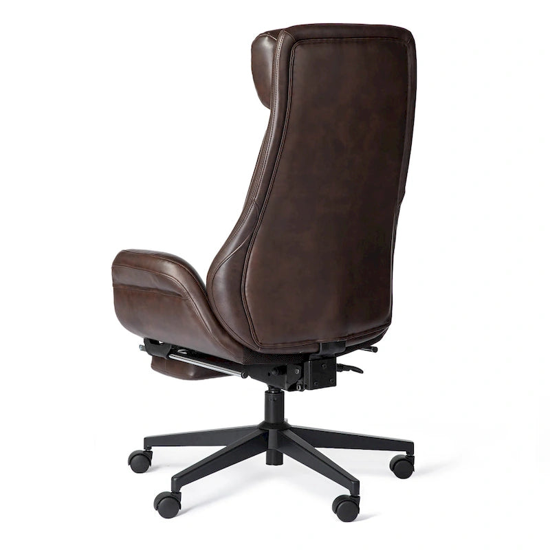 Fauteuil de bureau pivotant à dossier haut avec repose-pieds et accoudoirs, 1 personne, couleur café