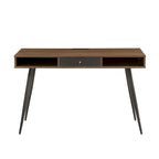 Bureau d'écriture noyer / noir mi-siècle avec tiroirs, ports USB et prise de courant, 1 personne