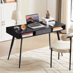 Bureau d'écriture noyer / noir mi-siècle avec tiroirs, ports USB et prise de courant, 1 personne