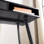Bureau d'écriture noyer / noir mi-siècle avec tiroirs, ports USB et prise de courant, 1 personne