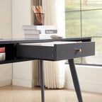Bureau d'écriture noyer / noir mi-siècle avec tiroirs, ports USB et prise de courant, 1 personne