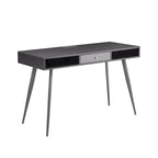 Bureau d'écriture noyer / noir mi-siècle avec tiroirs, ports USB et prise de courant, 1 personne