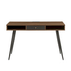 Bureau d'écriture noyer / noir mi-siècle avec tiroirs, ports USB et prise de courant, 1 personne