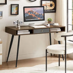 Bureau d'écriture noyer / noir mi-siècle avec tiroirs, ports USB et prise de courant, 1 personne