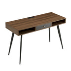 Bureau d'écriture noyer / noir mi-siècle avec tiroirs, ports USB et prise de courant, 1 personne
