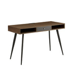 Bureau d'écriture noyer / noir mi-siècle avec tiroirs, ports USB et prise de courant, 1 personne