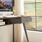 Bureau d'écriture noyer / noir mi-siècle avec tiroirs, ports USB et prise de courant, 1 personne