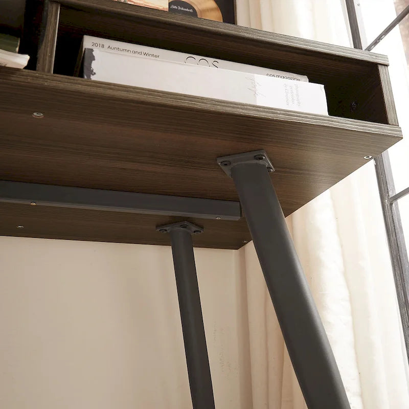 Bureau d'écriture noyer / noir mi-siècle avec tiroirs, ports USB et prise de courant, 1 personne