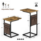 Table d'appoint en C à hauteur réglable avec sac de rangement – Marron rustique / Greige / Noir / Blanc – 1 personne
