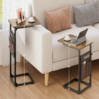 Table d'appoint en C à hauteur réglable avec sac de rangement – Marron rustique / Greige / Noir / Blanc – 1 personne