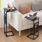 Table d'appoint en C à hauteur réglable avec sac de rangement – Marron rustique / Greige / Noir / Blanc – 1 personne