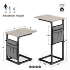 Table d'appoint en C à hauteur réglable avec sac de rangement – Marron rustique / Greige / Noir / Blanc – 1 personne