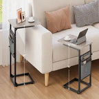 Table d'appoint en C à hauteur réglable avec sac de rangement – Marron rustique / Greige / Noir / Blanc – 1 personne