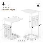 Table d'appoint en C à hauteur réglable avec sac de rangement – Marron rustique / Greige / Noir / Blanc – 1 personne
