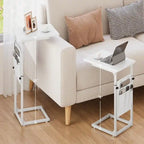 Table d'appoint en C à hauteur réglable avec sac de rangement – Marron rustique / Greige / Noir / Blanc – 1 personne