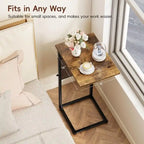 Table d'appoint en C à hauteur réglable avec sac de rangement – Marron rustique / Greige / Noir / Blanc – 1 personne